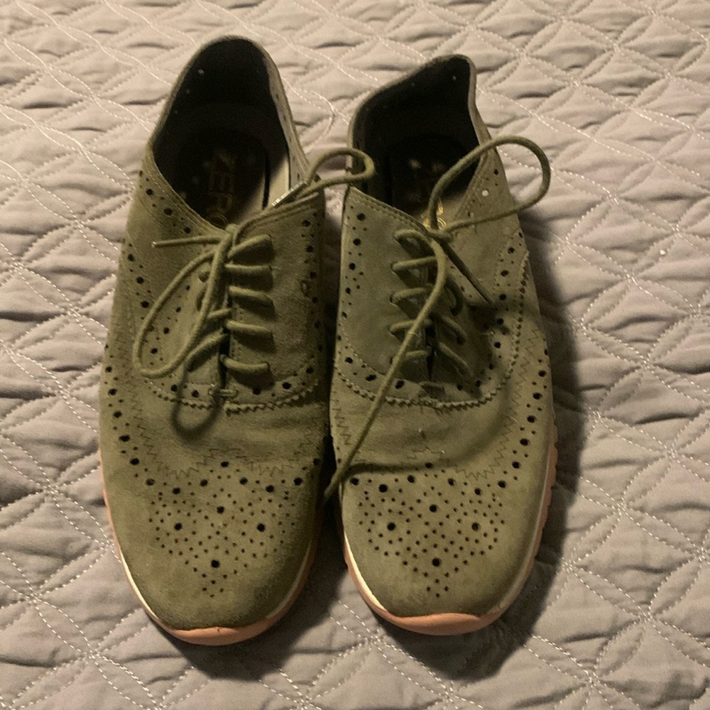 Cole Haan Zero Grand Wingtip Green Suede Oxford Women Shoes Sz 5